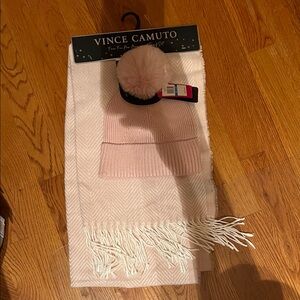 Vince Camuto Blush Beanie and Ivory Scarf Set